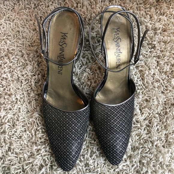 Yves Saint Laurent Silver Mesh Heels 8M - Picture 4 of 5